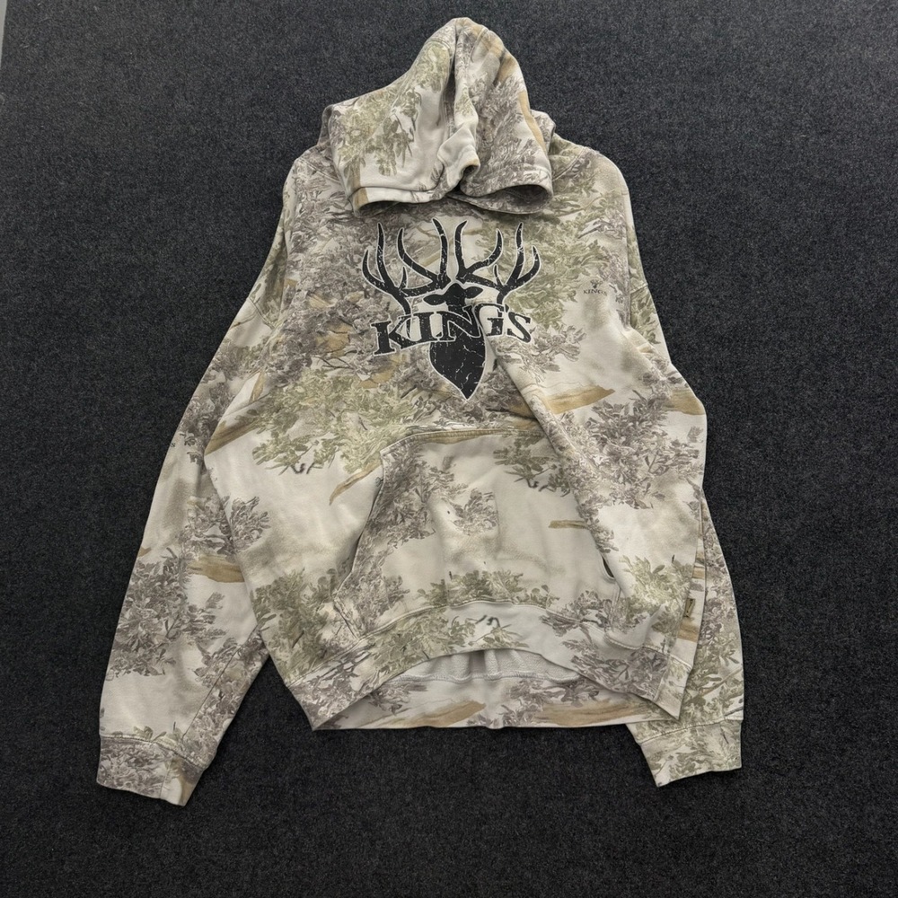 Kings Camo Mens XL Vintage Oversized Desert Camouflage Graphic Hoodie Sweatshirt
